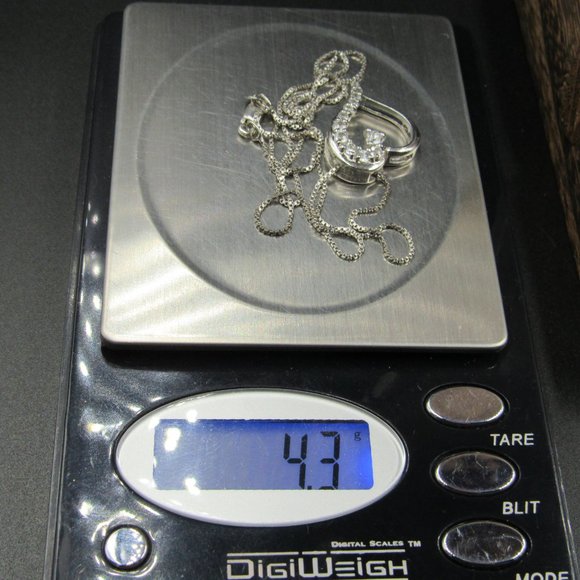 18" Sterling Silver Very Light Aquamarine Heart Pendant Necklace Vintage - Picture 7 of 7